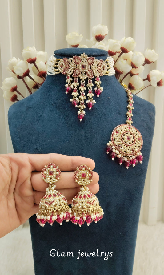 Majenta Antique Gold Choker Indian Jewellery Bablu Set