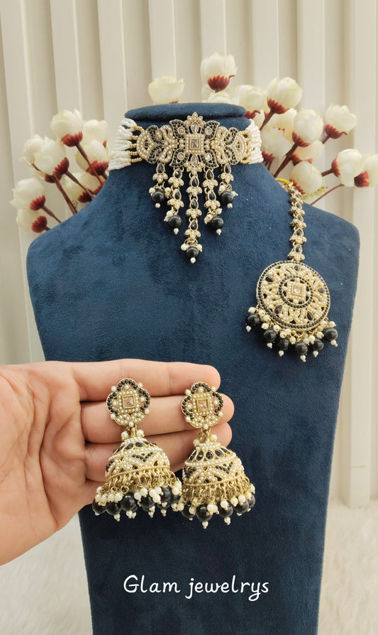 Black Antique Gold Choker Indian Jewellery Bablu Set