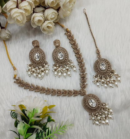 White Antique Gold Necklace Indian Jewellery Pardeep Set
