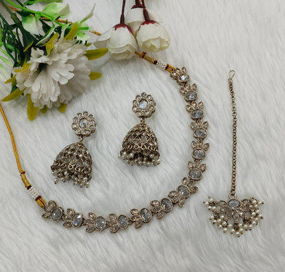 White Antique Gold Necklace Indian Jewellery Mandeep Set