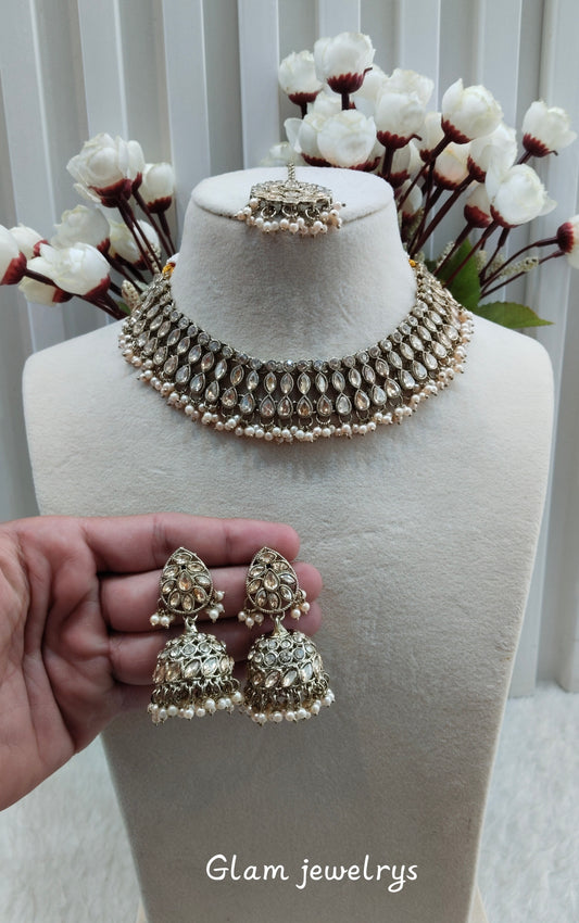 Antique Gold Necklace Indian Jewellery Gora Set