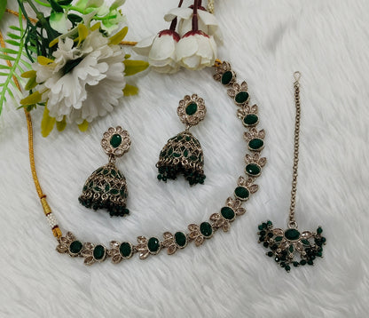 Green Antique Gold Necklace Indian Jewellery Mandeep Set