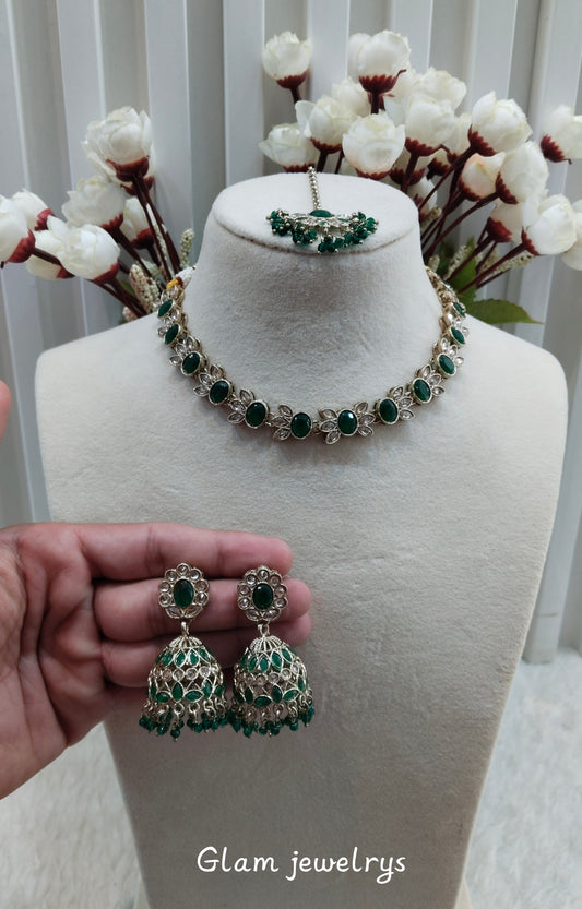 Green Antique Gold Necklace Indian Jewellery Mandeep Set
