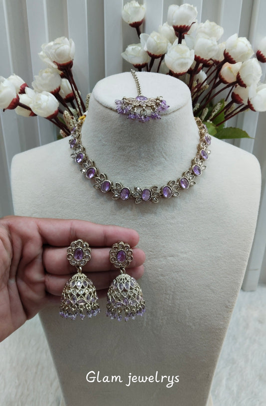 Lavender Antique Gold Necklace Indian Jewellery Mandeep Set