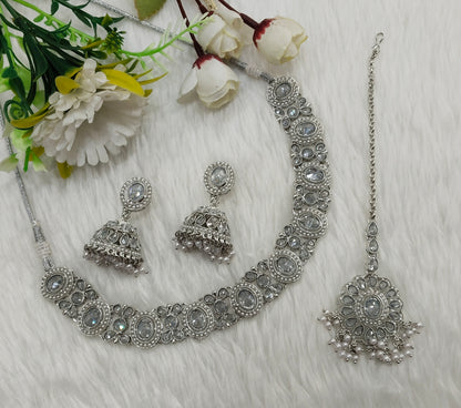 White Silver Necklace Indian Jewellery Mandeep Set