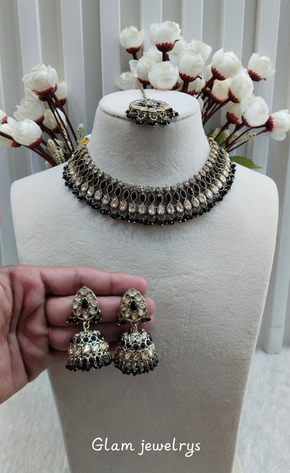 Black Antique Gold Necklace Indian Jewellery Gora Set