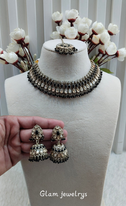 Black Antique Gold Necklace Indian Jewellery Gora Set