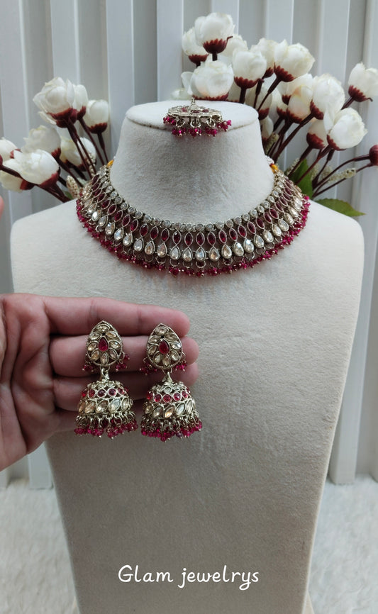 Majenta Antique Gold Necklace Indian Jewellery Gora Set