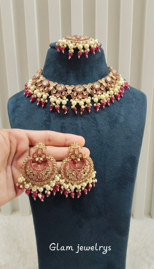 Majenta Antique Gold Necklace Indian Jewellery Mangu Set