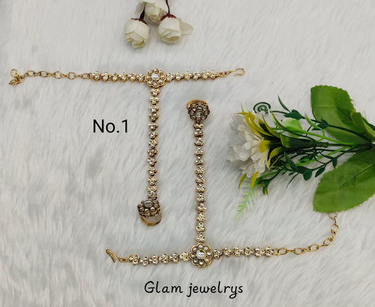Indian Hand Bracelets Gold Bridal pair Finger ring Panja Jewellery