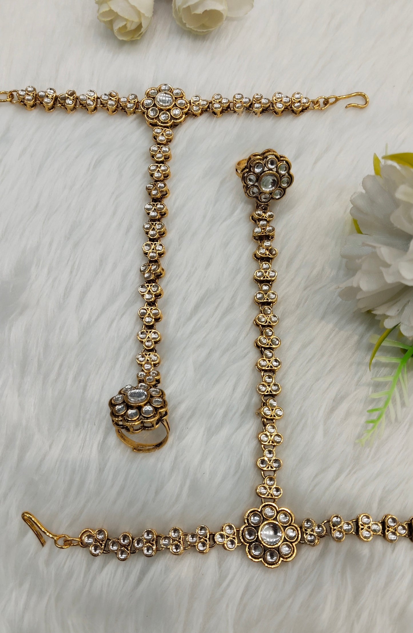 Indian Hand Bracelets Gold Bridal pair Finger ring Panja Jewellery