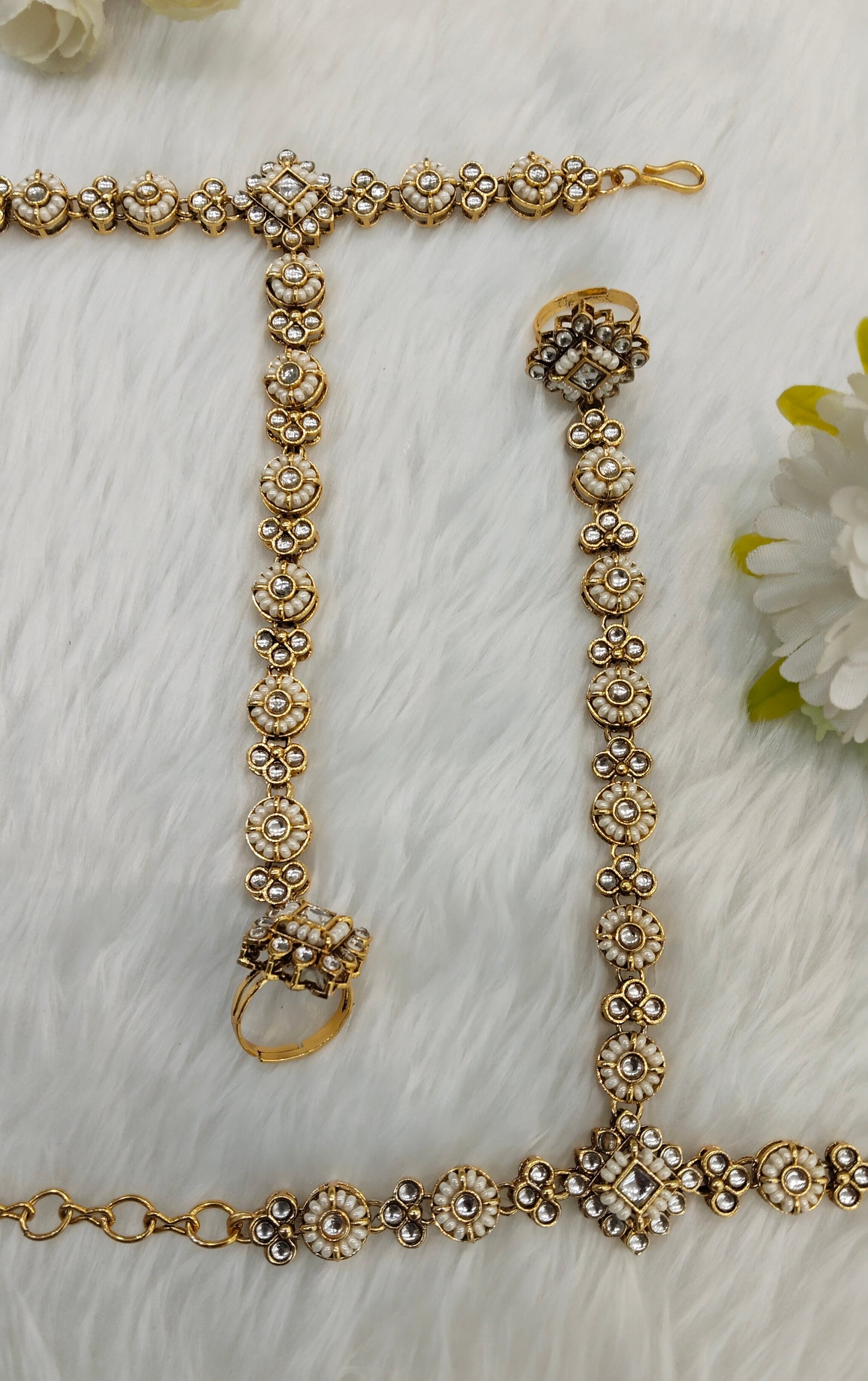 Indian Hand Bracelets Gold Bridal pair Finger ring Panja Jewellery
