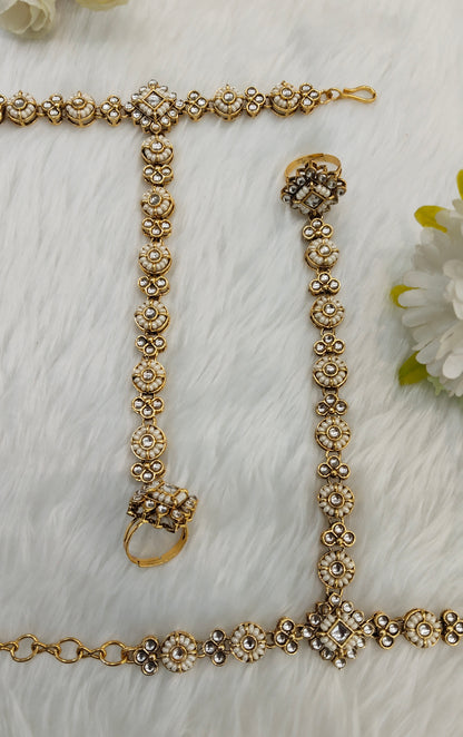 Indian Hand Bracelets Gold Bridal pair Finger ring Panja Jewellery