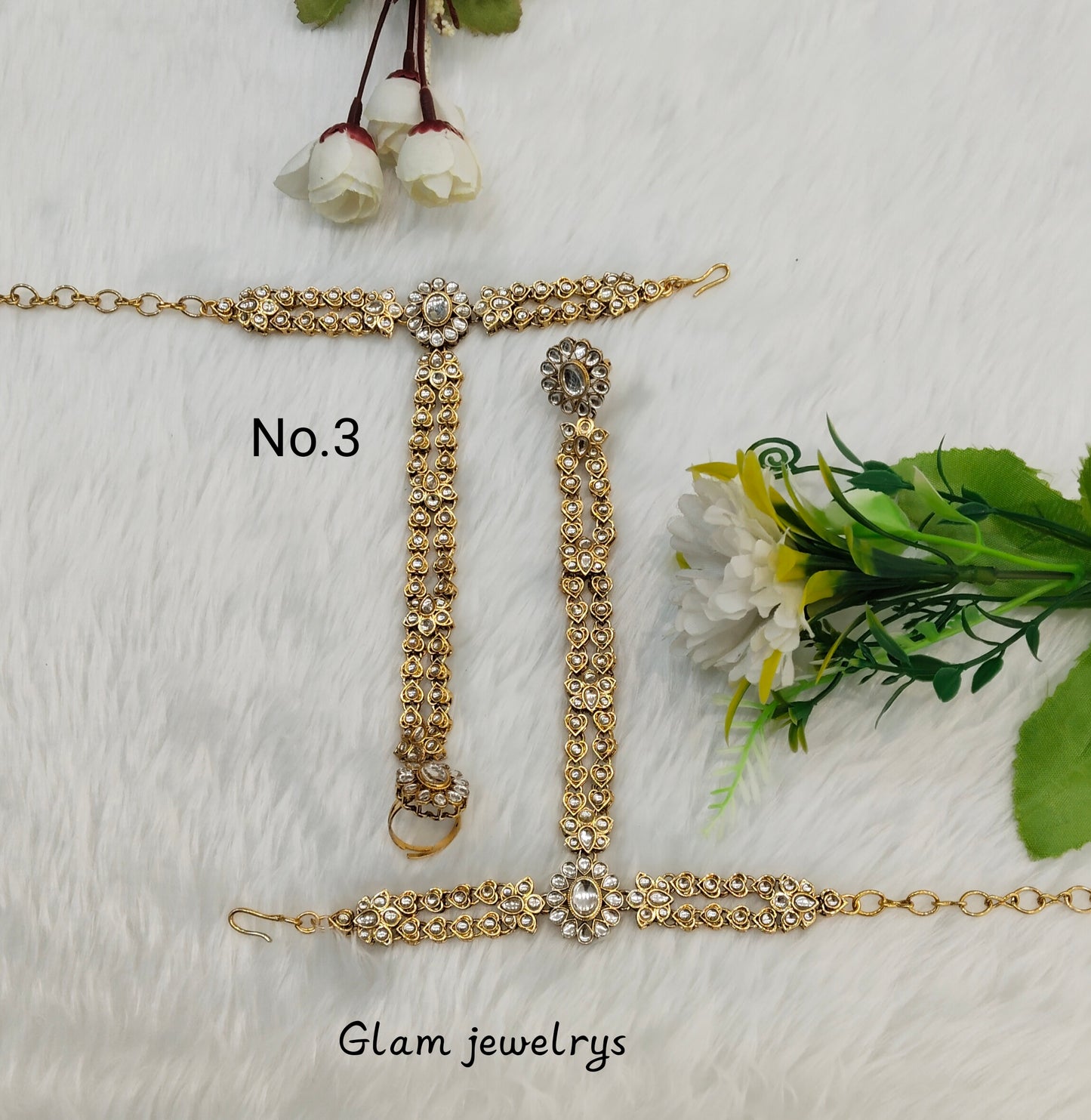 Indian Hand Bracelets Gold Bridal pair Finger ring Panja Jewellery
