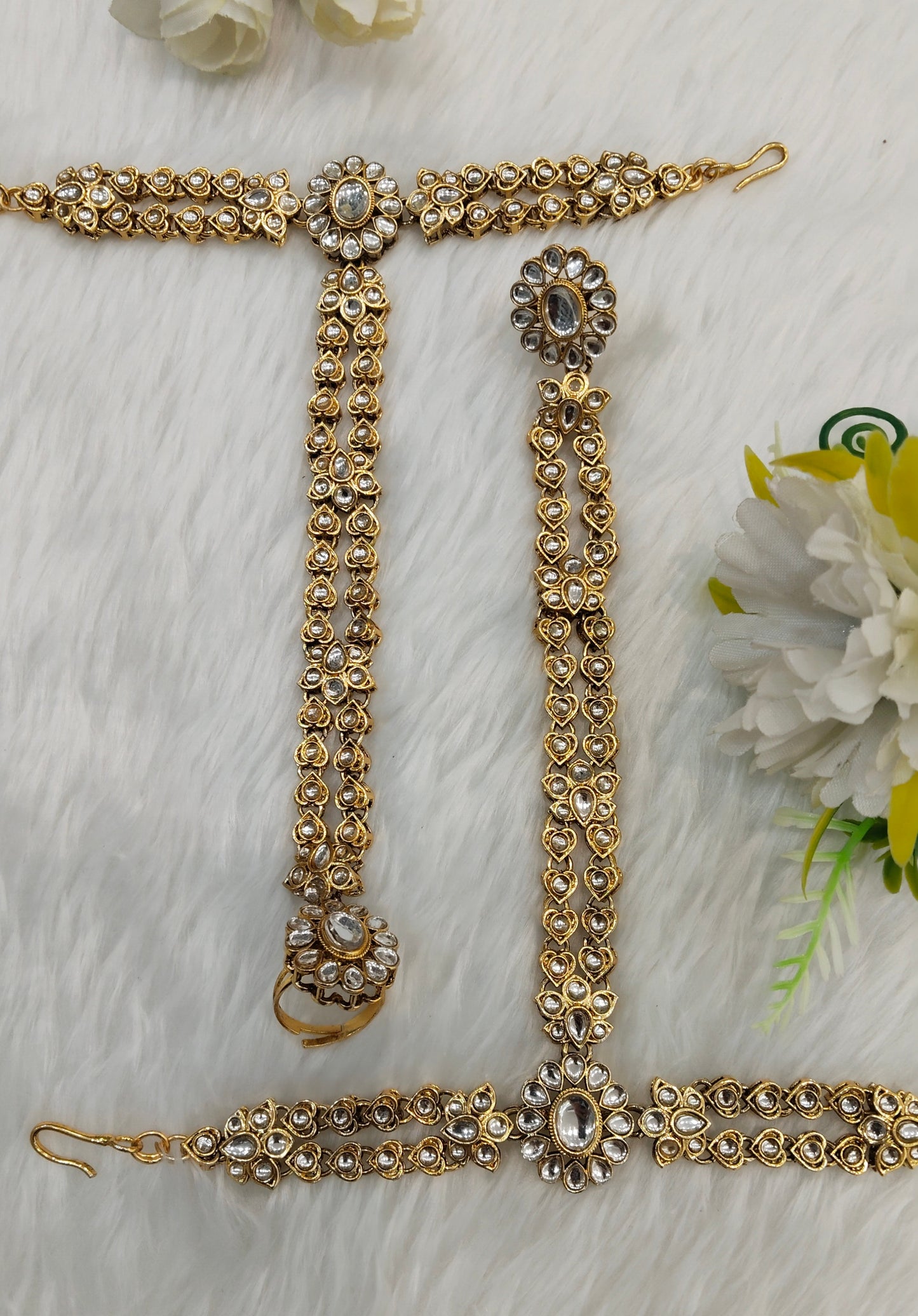 Indian Hand Bracelets Gold Bridal pair Finger ring Panja Jewellery