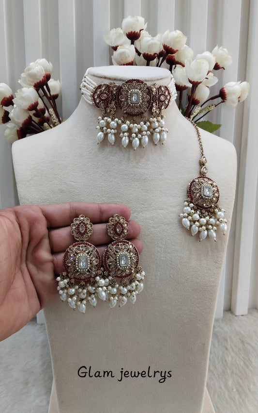 Ruby Antique Gold Choker Indian Jewellery Jaggi Set
