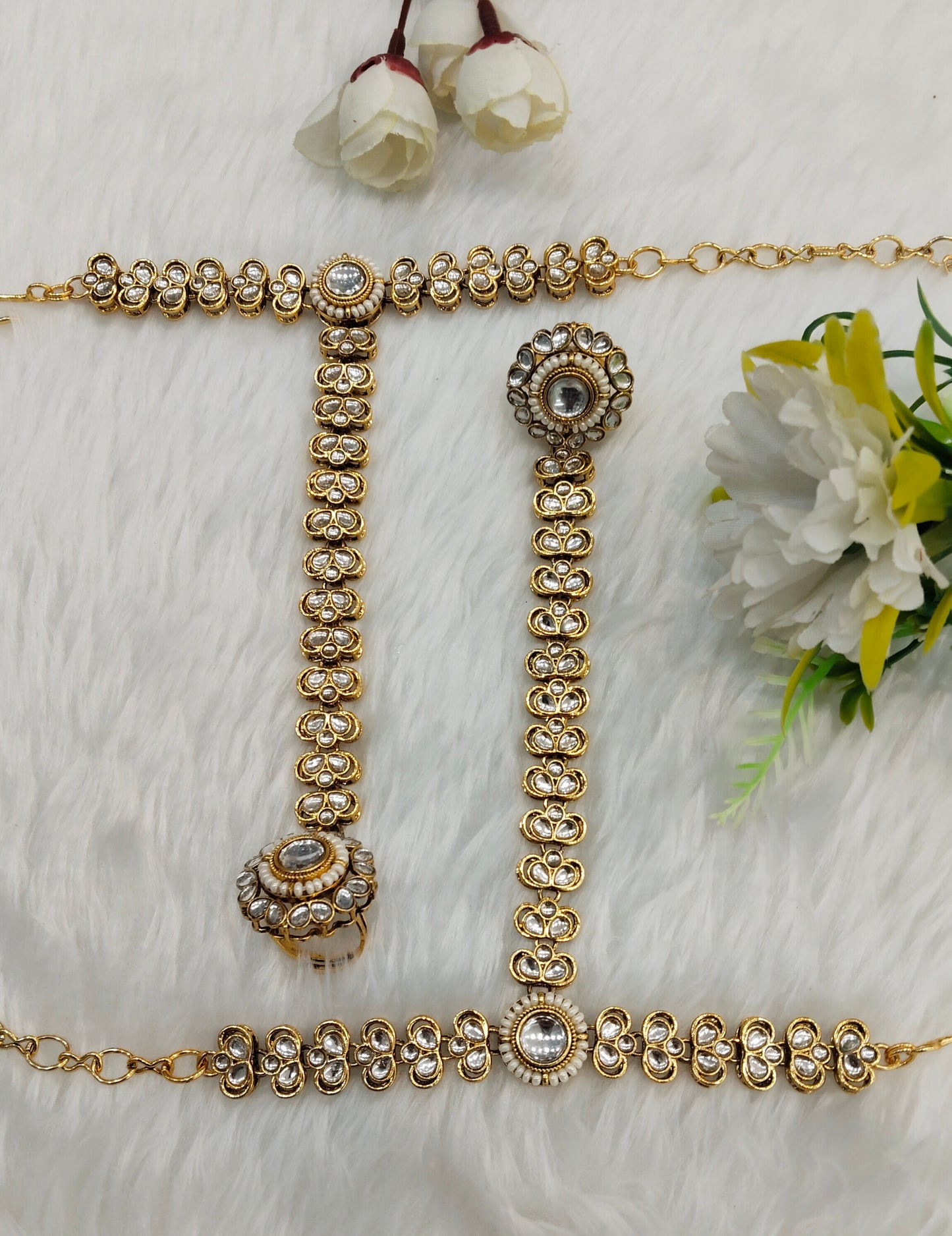 Indian Hand Bracelets Gold Bridal pair Finger ring Panja Jewellery