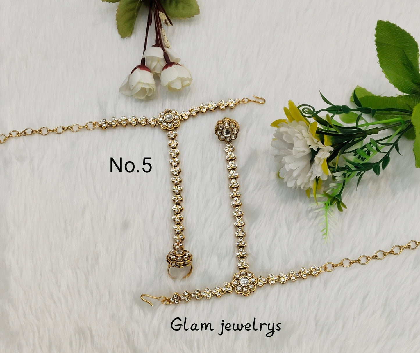 Indian Hand Bracelets Gold Bridal pair Finger ring Panja Jewellery