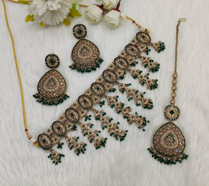 Green Antique Gold Choker Indian Jewellery Inder Set