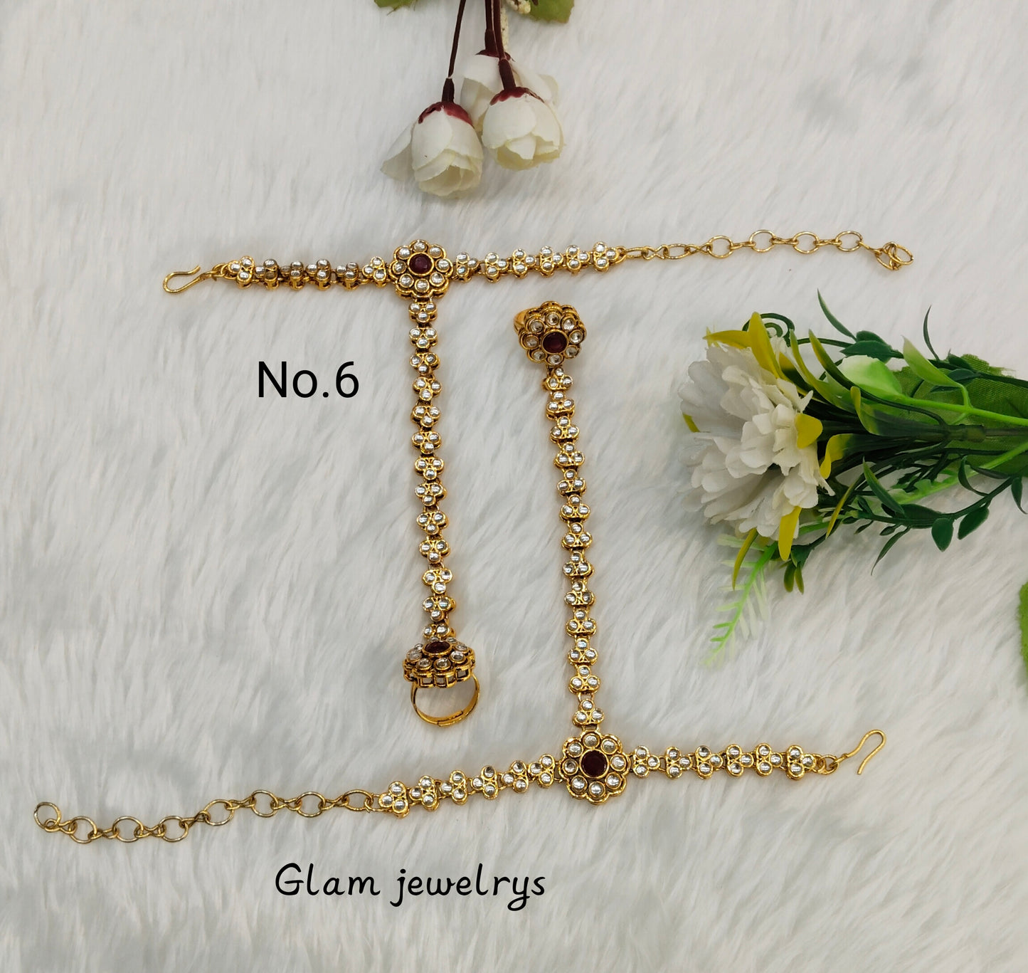 Indian Hand Bracelets Gold Bridal pair Finger ring Panja Jewellery