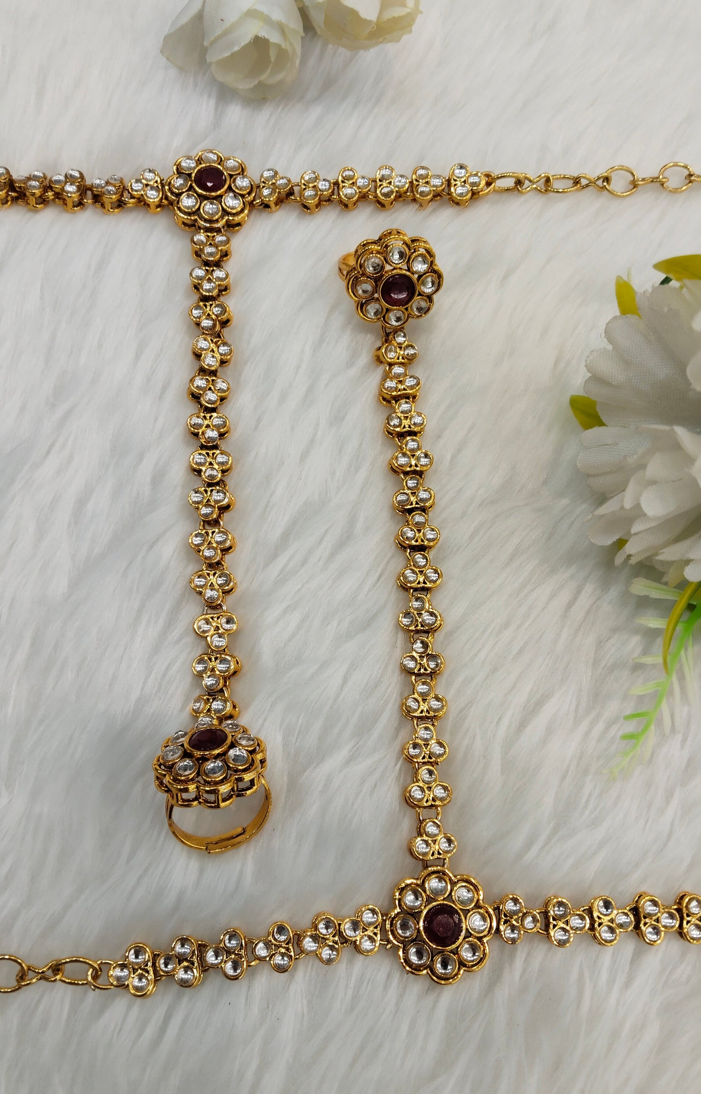 Indian Hand Bracelets Gold Bridal pair Finger ring Panja Jewellery