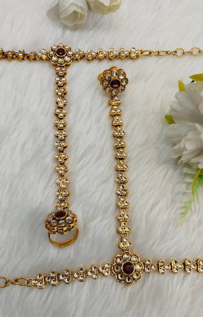 Indian Hand Bracelets Gold Bridal pair Finger ring Panja Jewellery