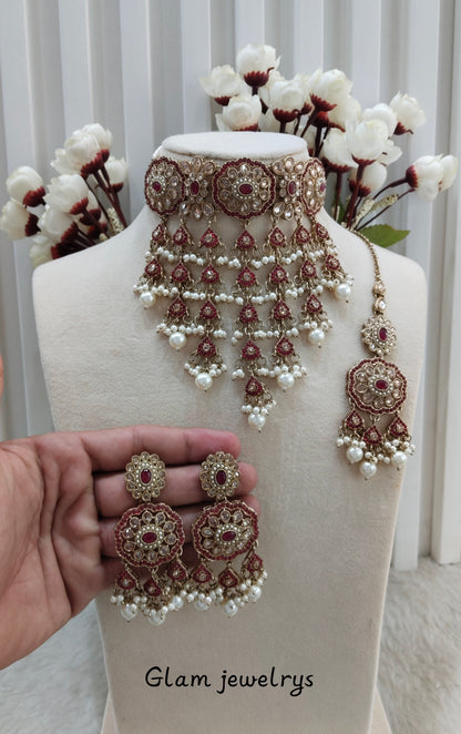 Ruby Antique Gold Choker indian Jewellery Jaggi Set