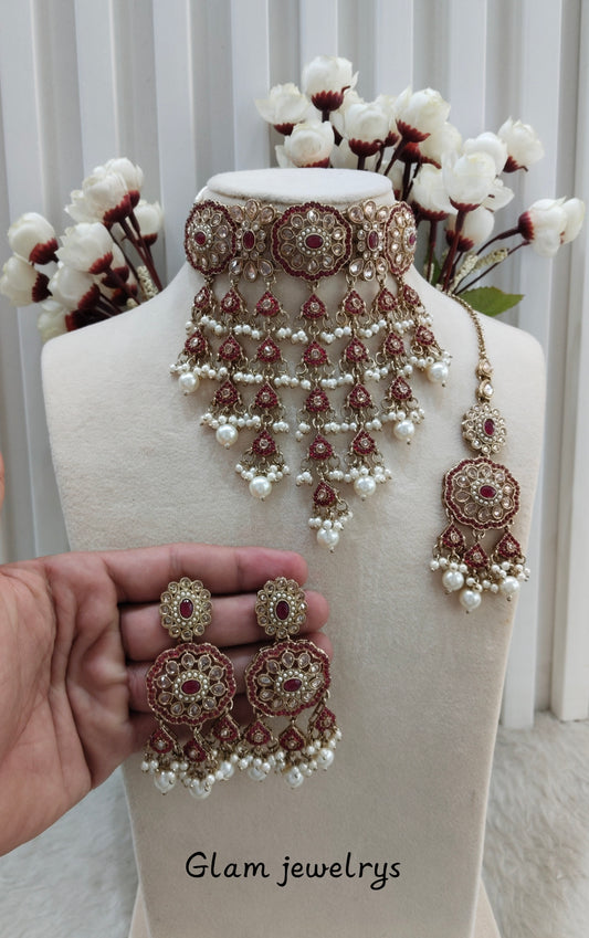 Ruby Antique Gold Choker indian Jewellery Jaggi Set