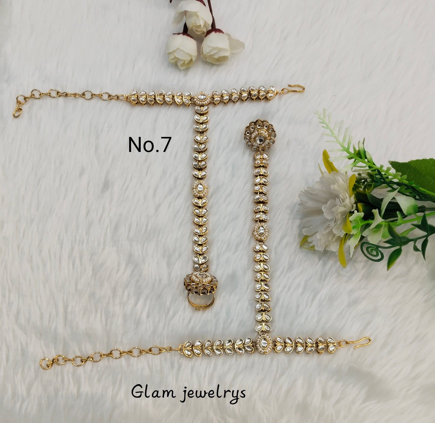 Indian Hand Bracelets Gold Bridal pair Finger ring Panja Jewellery