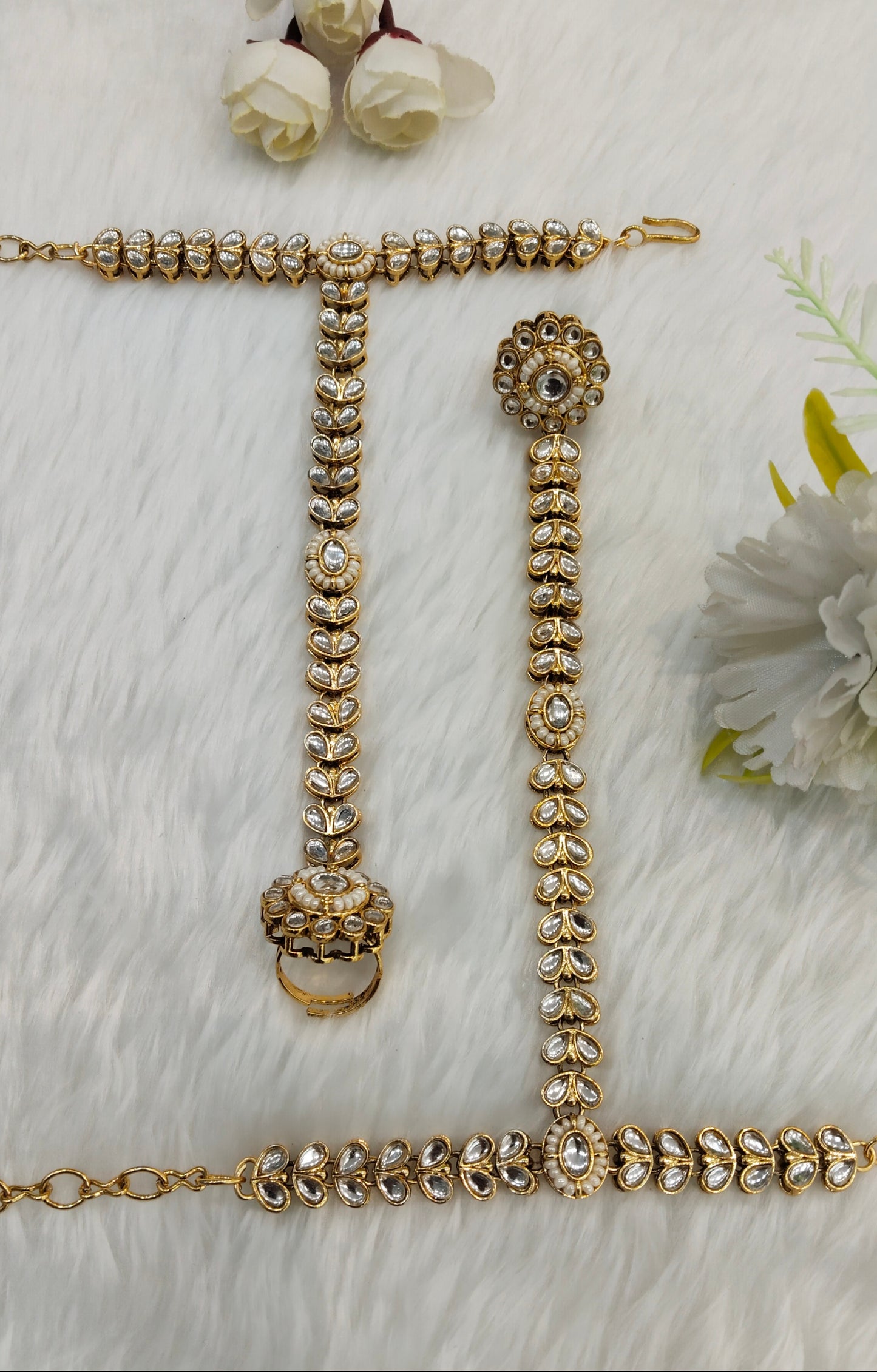 Indian Hand Bracelets Gold Bridal pair Finger ring Panja Jewellery