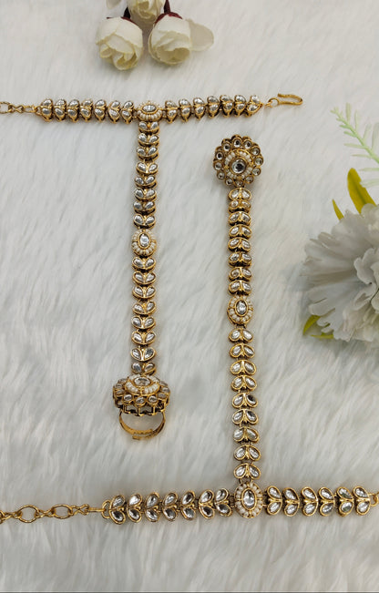 Indian Hand Bracelets Gold Bridal pair Finger ring Panja Jewellery