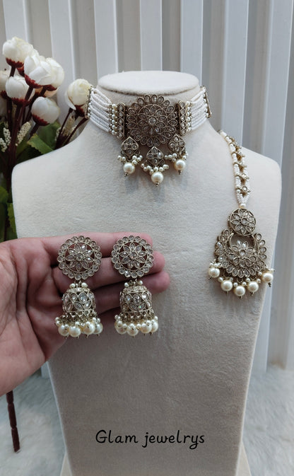 Antique Gold Choker Indian Jewellery Alan Set
