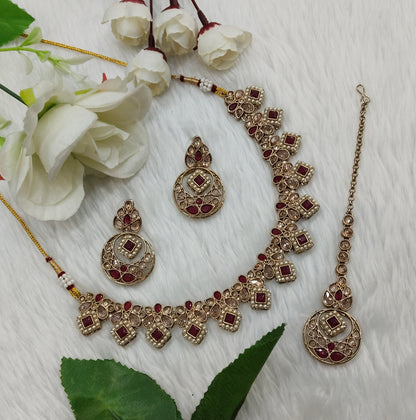 Ruby Antique Gold Necklace Indian Jewellery Race Set