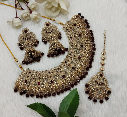 Maroon Antique Gold Necklace Indian Jewellery Rcb Set
