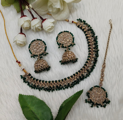 Green Antique Gold Necklace Indian Jewellery Naman Set