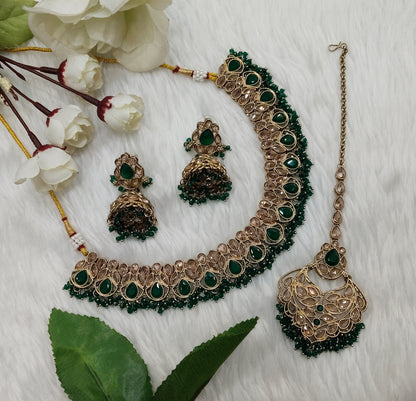 Green Antique Gold Necklace Indian Jewellery Topply Set