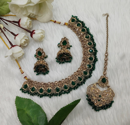 Green Antique Gold Necklace Indian Jewellery Topply Set
