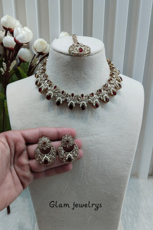 Maroon Antique Gold Necklace Indian Jewellery Race Set