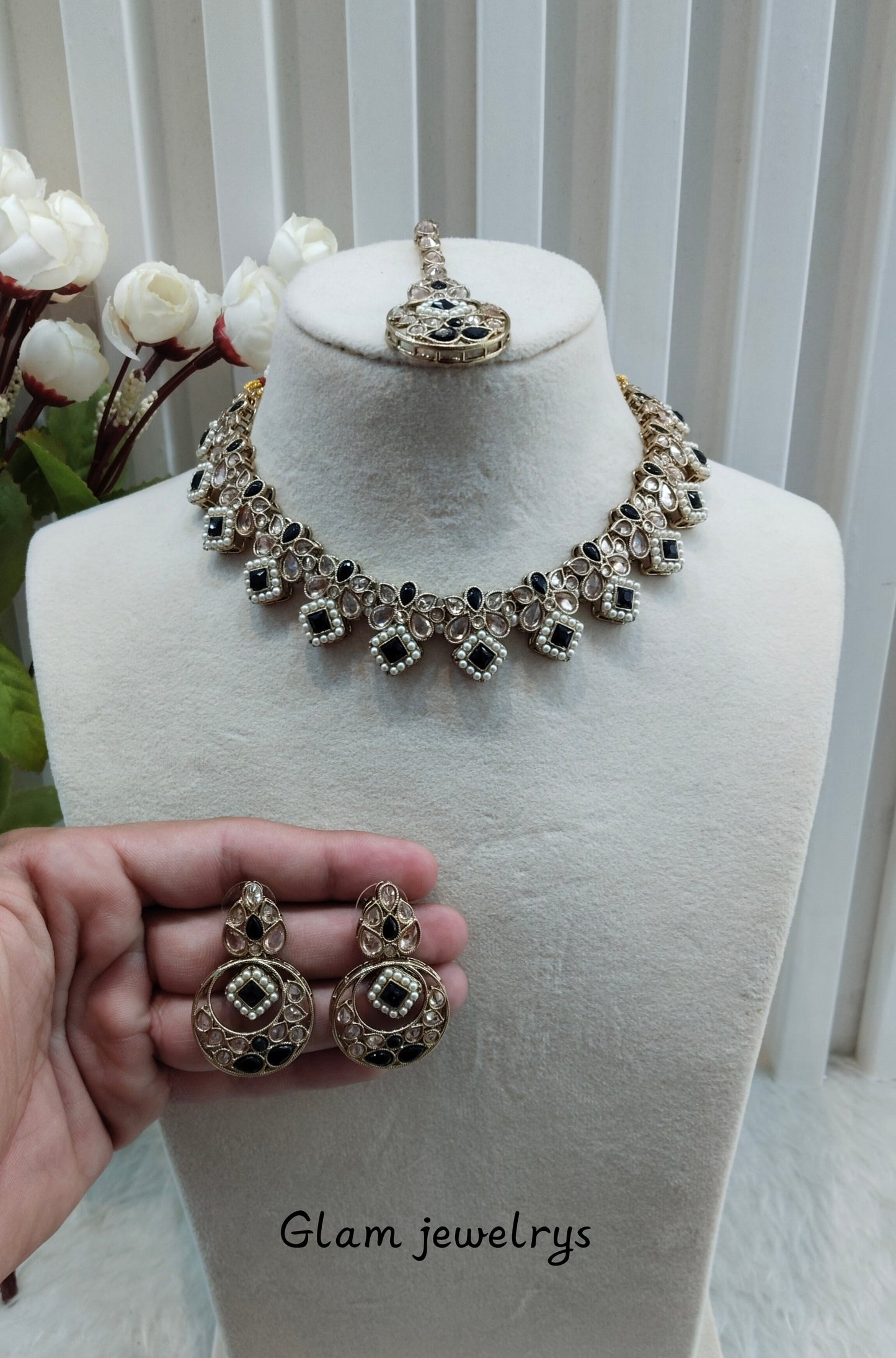 Black Antique Gold Necklace Indian Jewellery Race Set