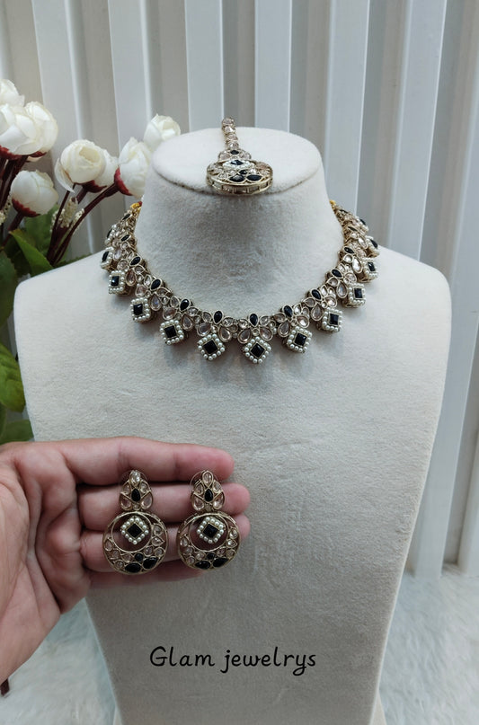 Black Antique Gold Necklace Indian Jewellery Race Set