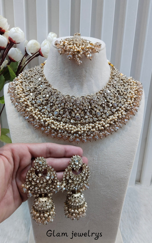 Antique Gold Necklace Indian Jewellery Rcb Set