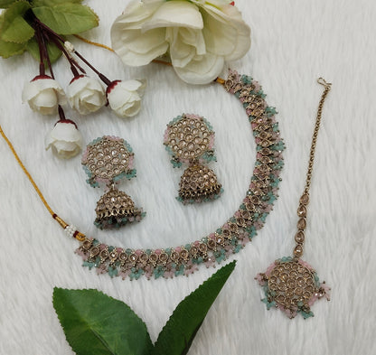 Mint Pink Antique Gold Necklace Indian Jewellery Naman Set
