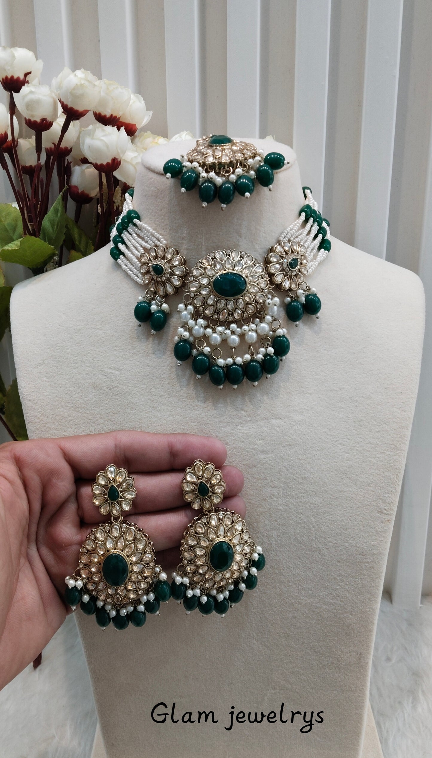 Green Antique Gold Choker Indian Jewellery Porel Set