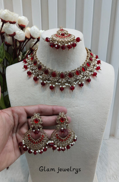 Maroon Antique Gold Necklace Indian Jewellery Arya Set