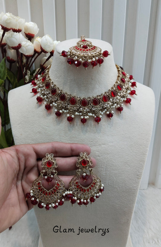 Maroon Antique Gold Necklace Indian Jewellery Arya Set