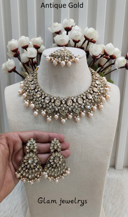 Antique Gold Necklace Indian Jewellery Rasha Set