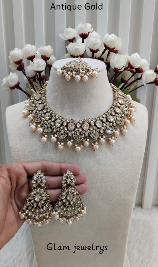 Antique Gold Necklace Indian Jewellery Rasha Set