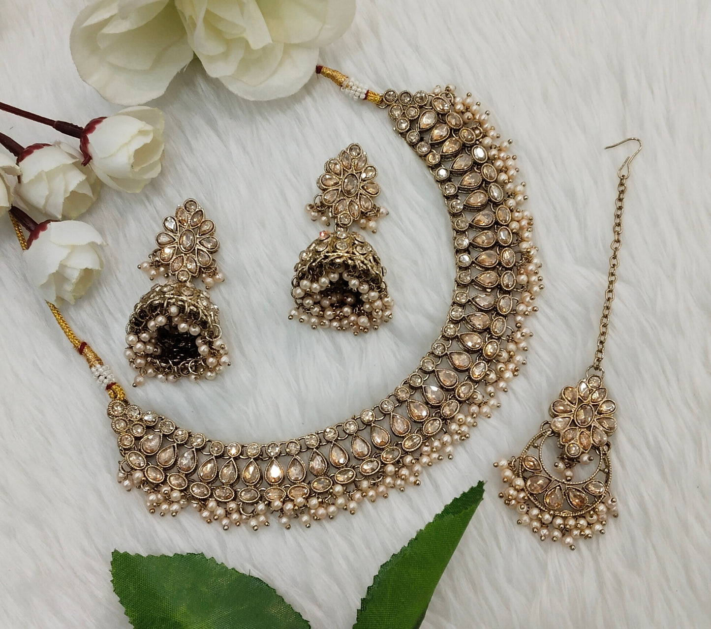 Antique Gold Necklace Indian Jewellery Gora Set