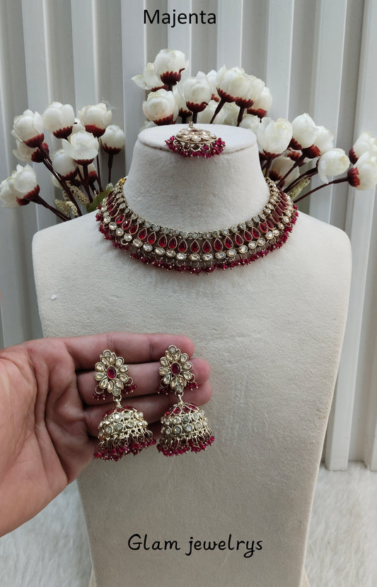 Majenta Antique Gold Necklace Indian Jewellery Gora Set