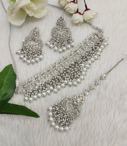 Silver White Choker Indian Jewellery Siki Set